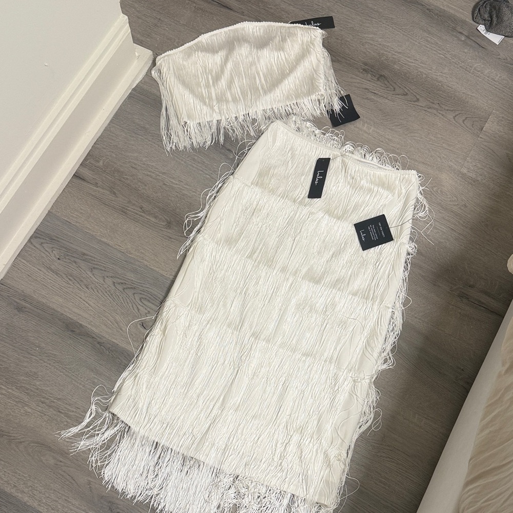 Lulu's White Fringe Skirt Set